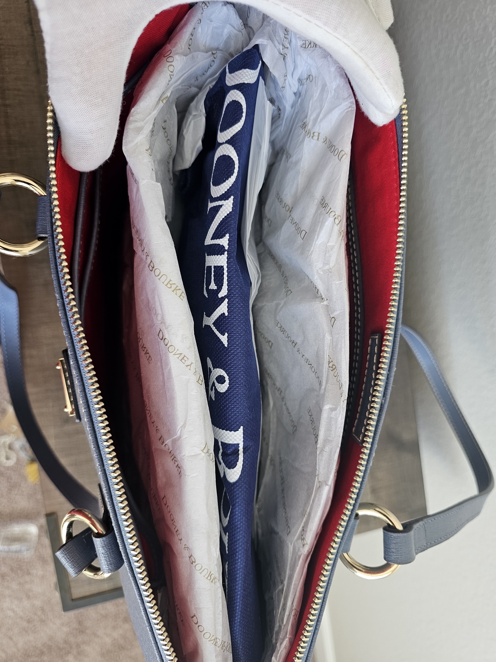 Dooney & Bourke Blue Saffiano-Style Tote with Gold Hardware - Picture 7 of 16